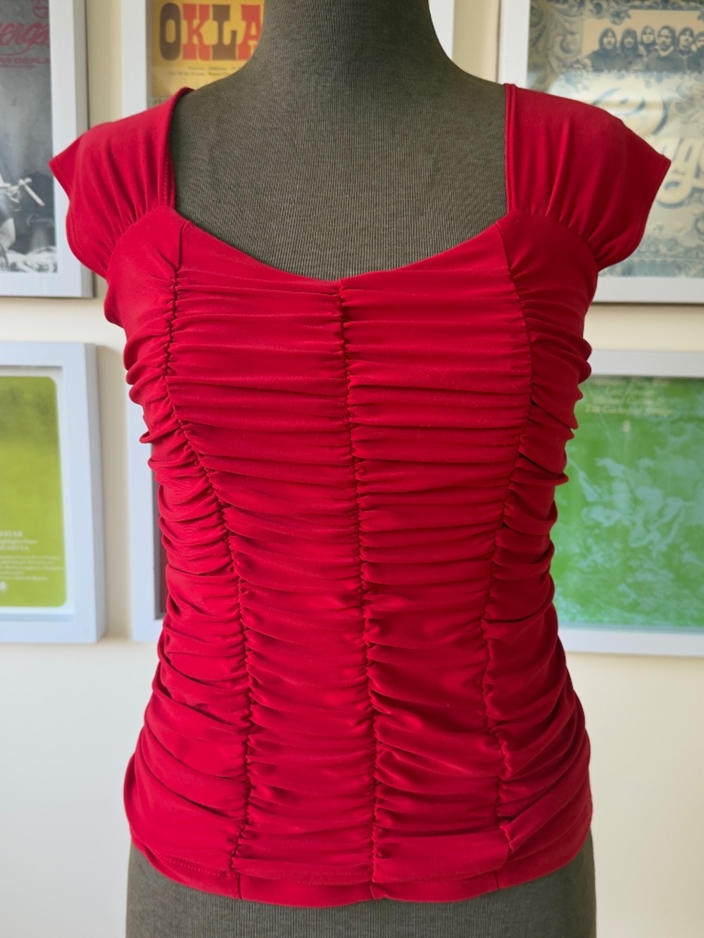 Y2K Cherry Red Ruched Sweetheart Top | Cap Sleeve | Coquette Party Going Out
